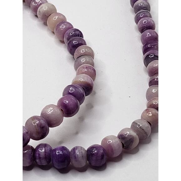 Long Purple Banded Agate  Beaded Necklace 8.5mm Polished Gemstone Strand - Picture 3 of 12
